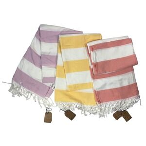 Genovega Turkish Beach Towel Set3pc Striped Tassel Fringe Multicolor Cabana Boho